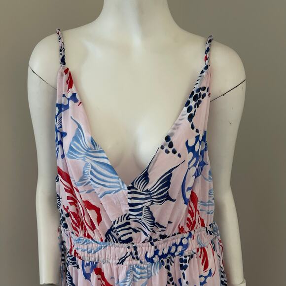 NWT Loft Fish Print Double Side Tie Maxi Dress Size XL Resort Beach Tropical - Picture 2 of 15